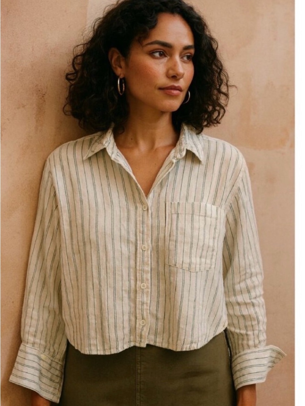 Banana Republic Striped Button-Front Linen Shirt - long sleeve